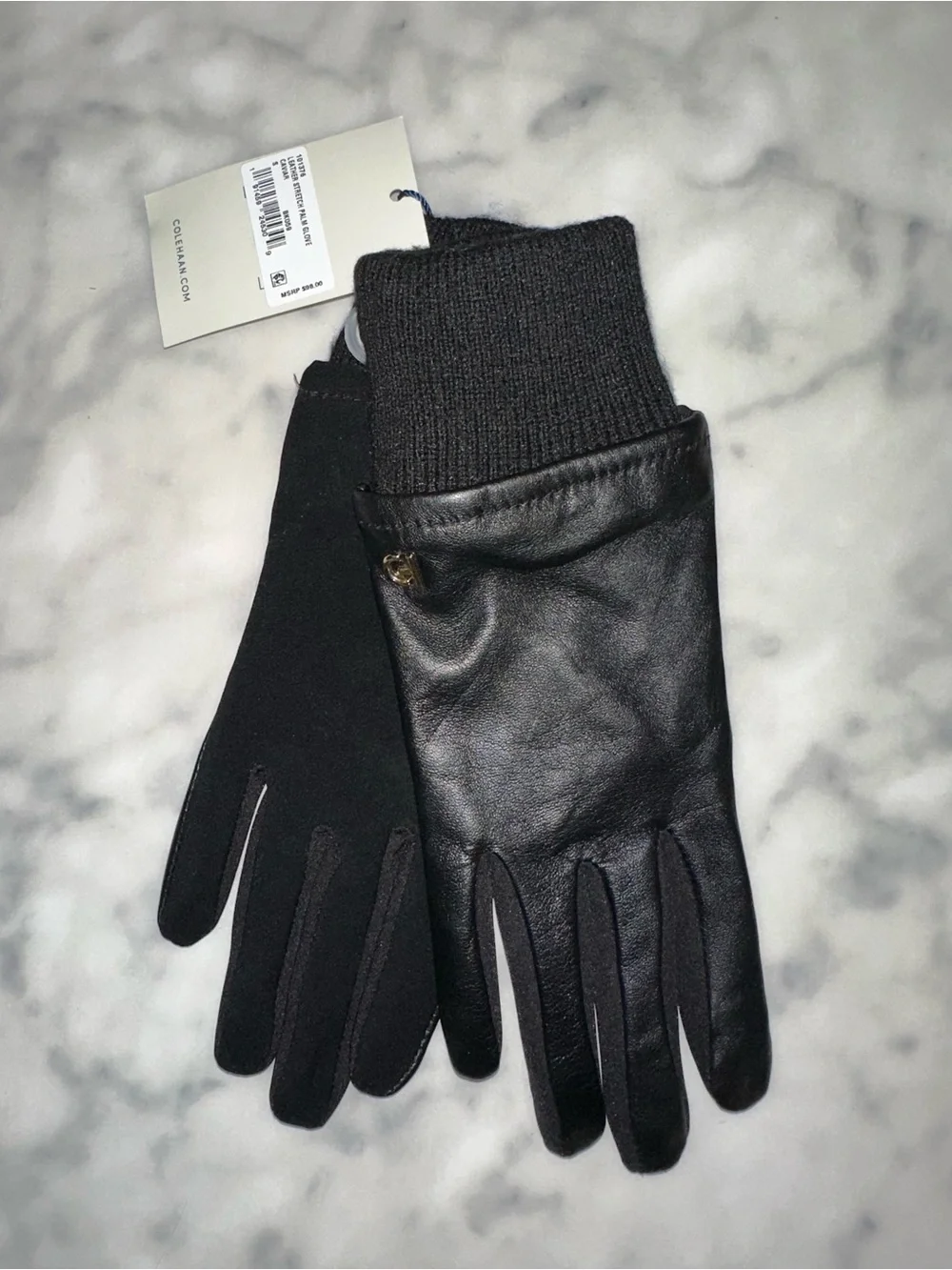 Cole Haan Black Leather & Knit Cuff women’s  Gloves size S
